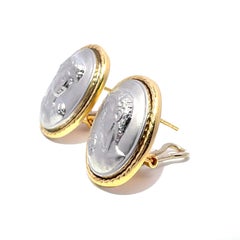 14k Yellow Gold Cameo man's Face mirror Portrait earrings