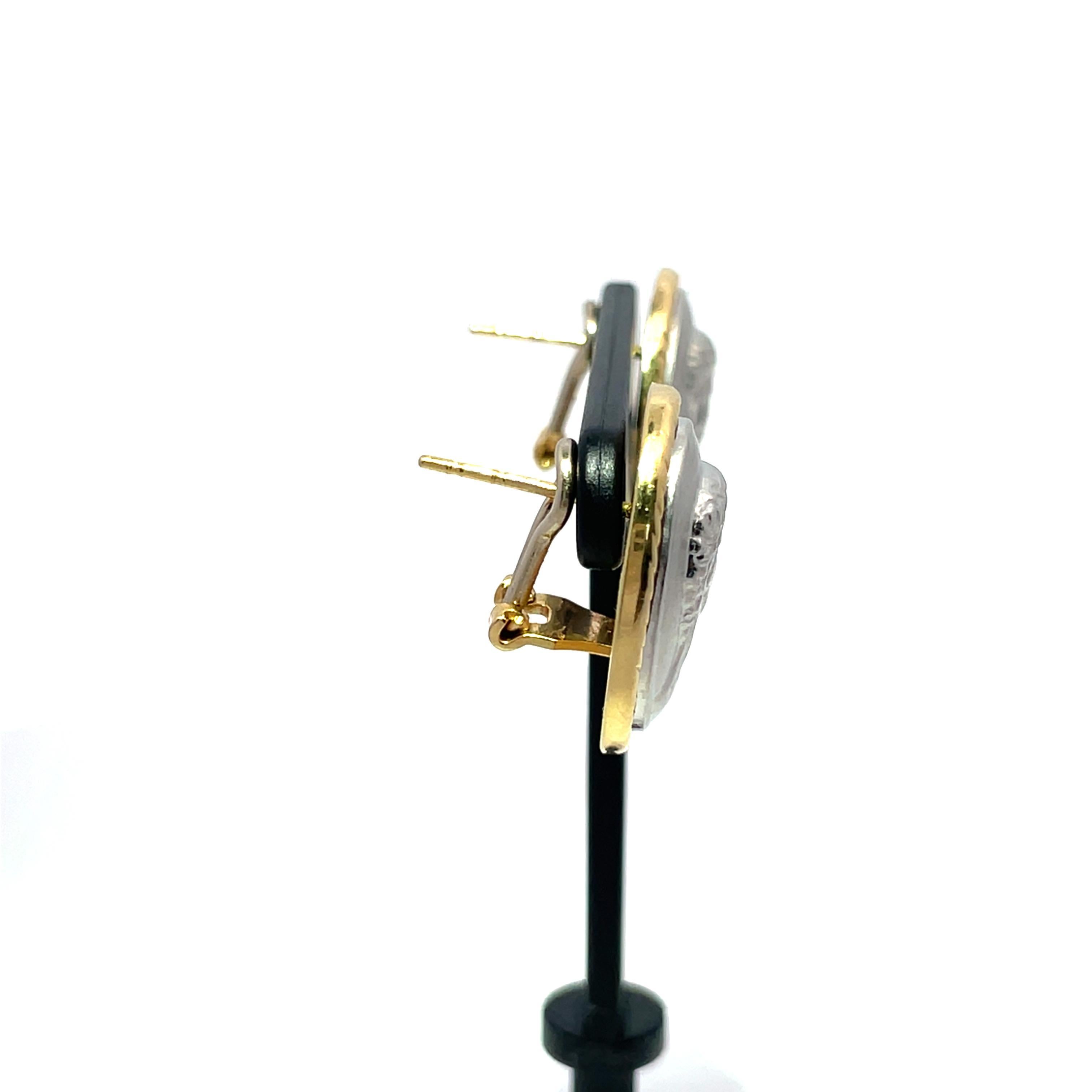 Boucles d'oreilles en or jaune 14k Camée miroir visage homme Portrait en vente 3