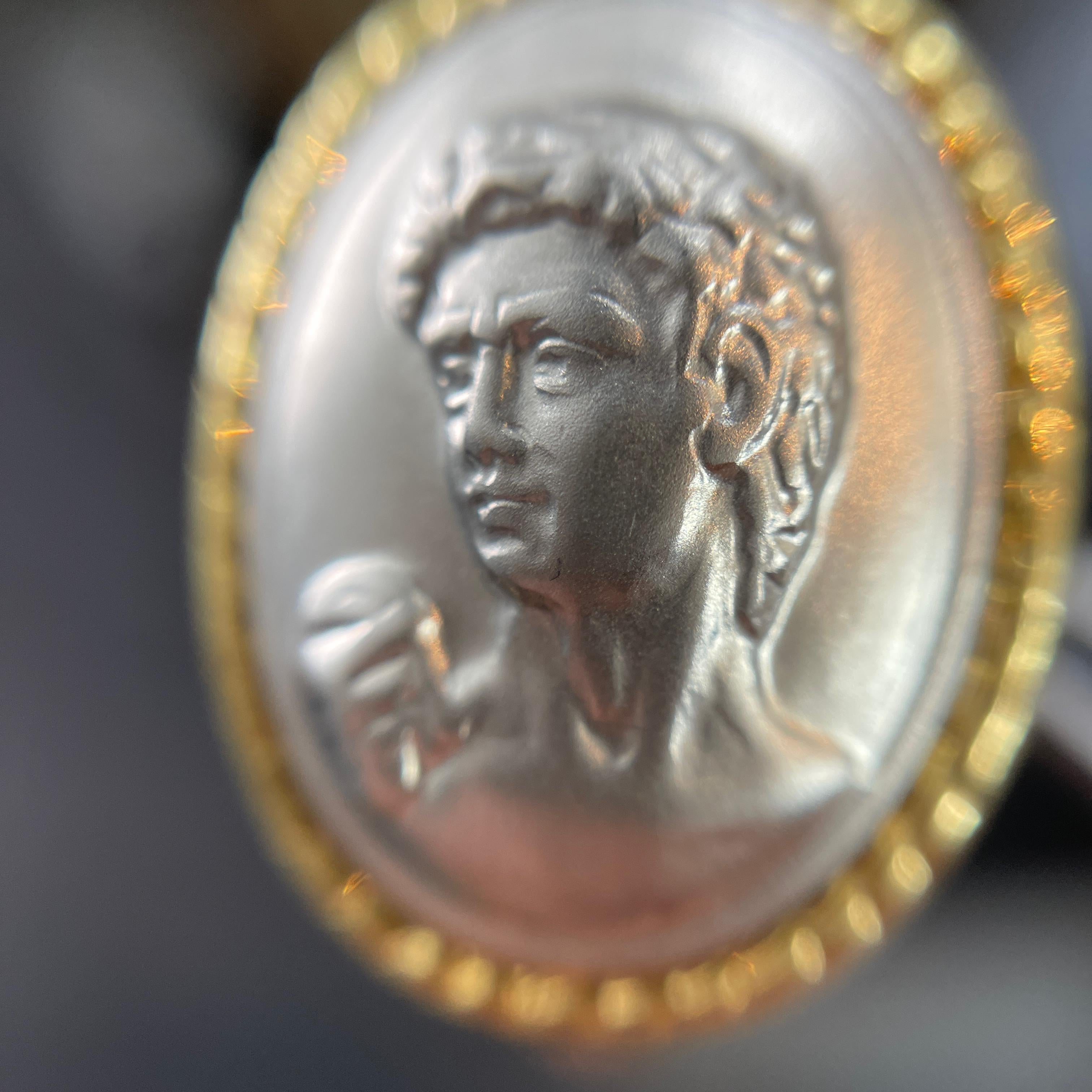 Boucles d'oreilles en or jaune 14k Camée miroir visage homme Portrait en vente 5