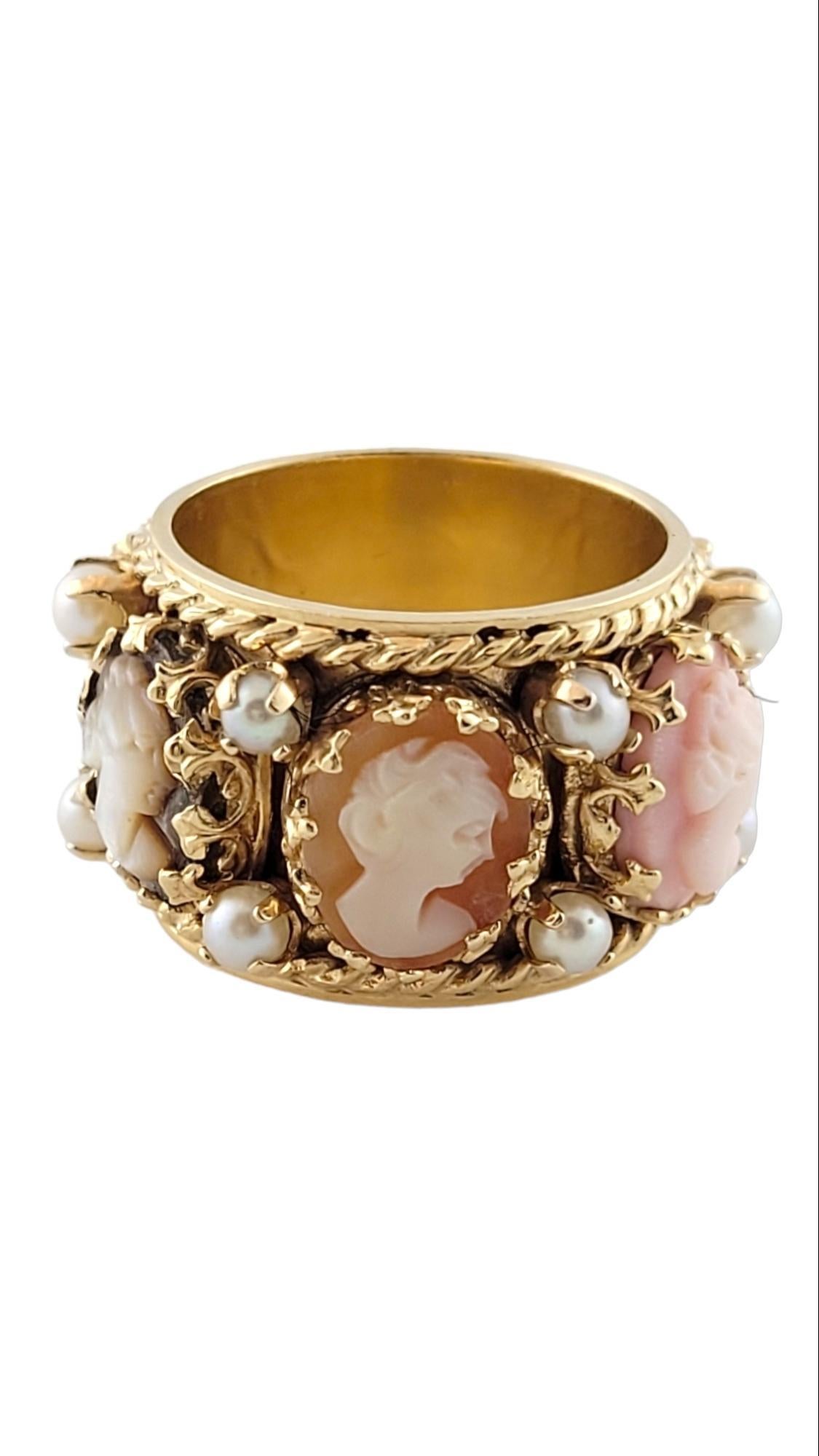 Oval Cut 14K Yellow Gold Cameo-Pearl Band Size 7.25 #15872