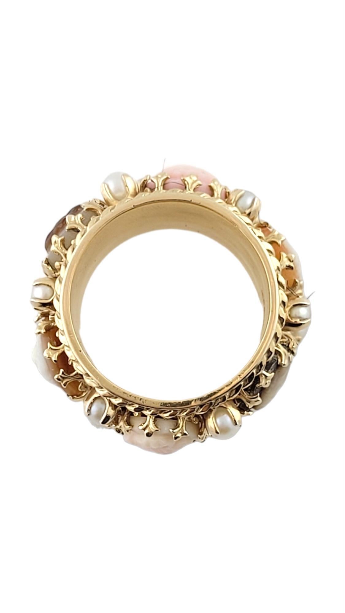 14K Yellow Gold Cameo-Pearl Band Size 7.25 #15872 In Good Condition In Washington Depot, CT