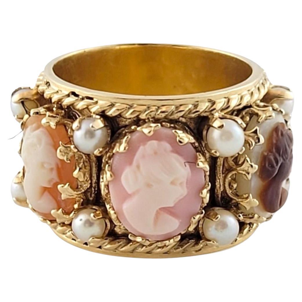 14K Yellow Gold Cameo-Pearl Band Size 7.25 #15872