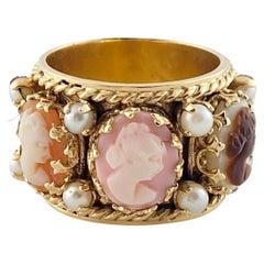 14K Yellow Gold Cameo-Pearl Band Size 7.25 #15872