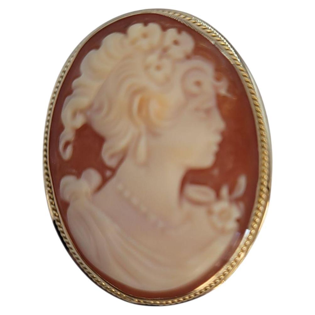 Ciondolo/spilla con cammeo in oro giallo 14k

Questo splendido ciondolo/spilla in oro giallo 14k è una splendida miscela di arte classica e design funzionale. Caratterizzato da un profilo di cammeo finemente intagliato a mano e incastonato in una