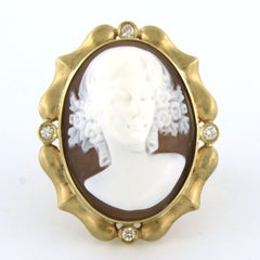 14k yellow gold cameo ring with brilliant cut diamonds up to 0.32ct 15.3 gram