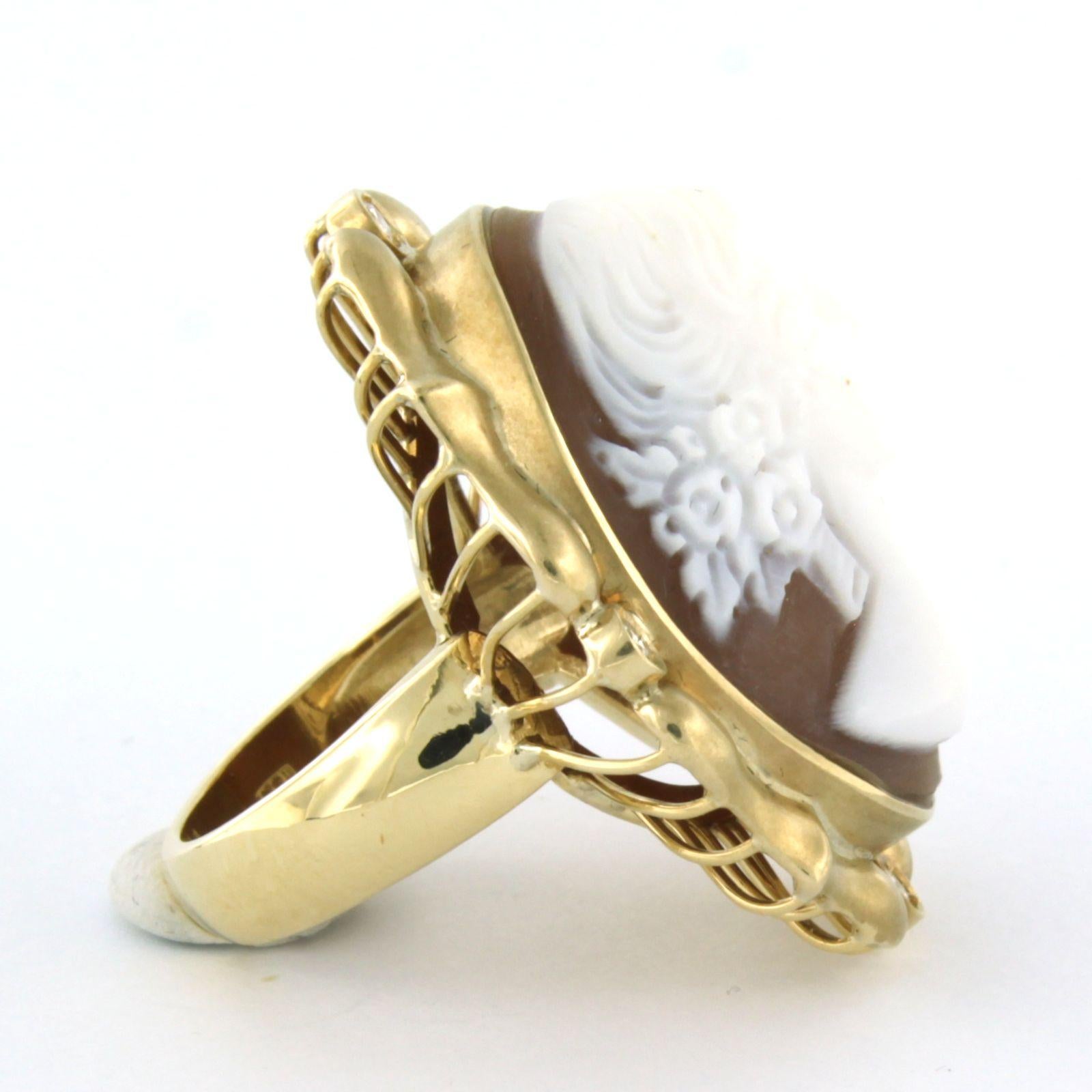 Bague camée en or jaune 14k avec diamants taille brillant jusqu'à 0,32ct 15,3 grammes Excellent état - En vente à The Hague, ZH