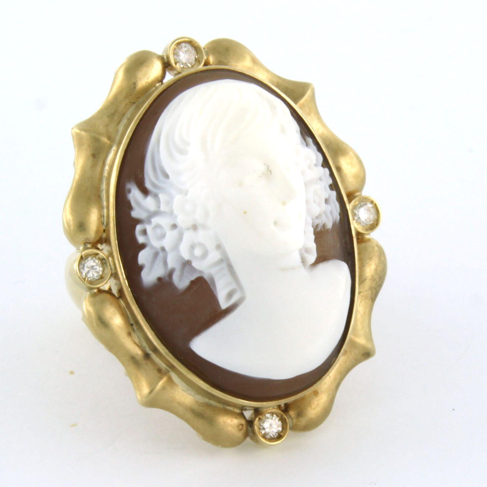 Bague camée en or jaune 14k avec diamants taille brillant jusqu'à 0,32ct 15,3 grammes en vente 1