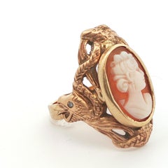14k Yellow Gold Cameo Snake Ring 1890 Edwardian