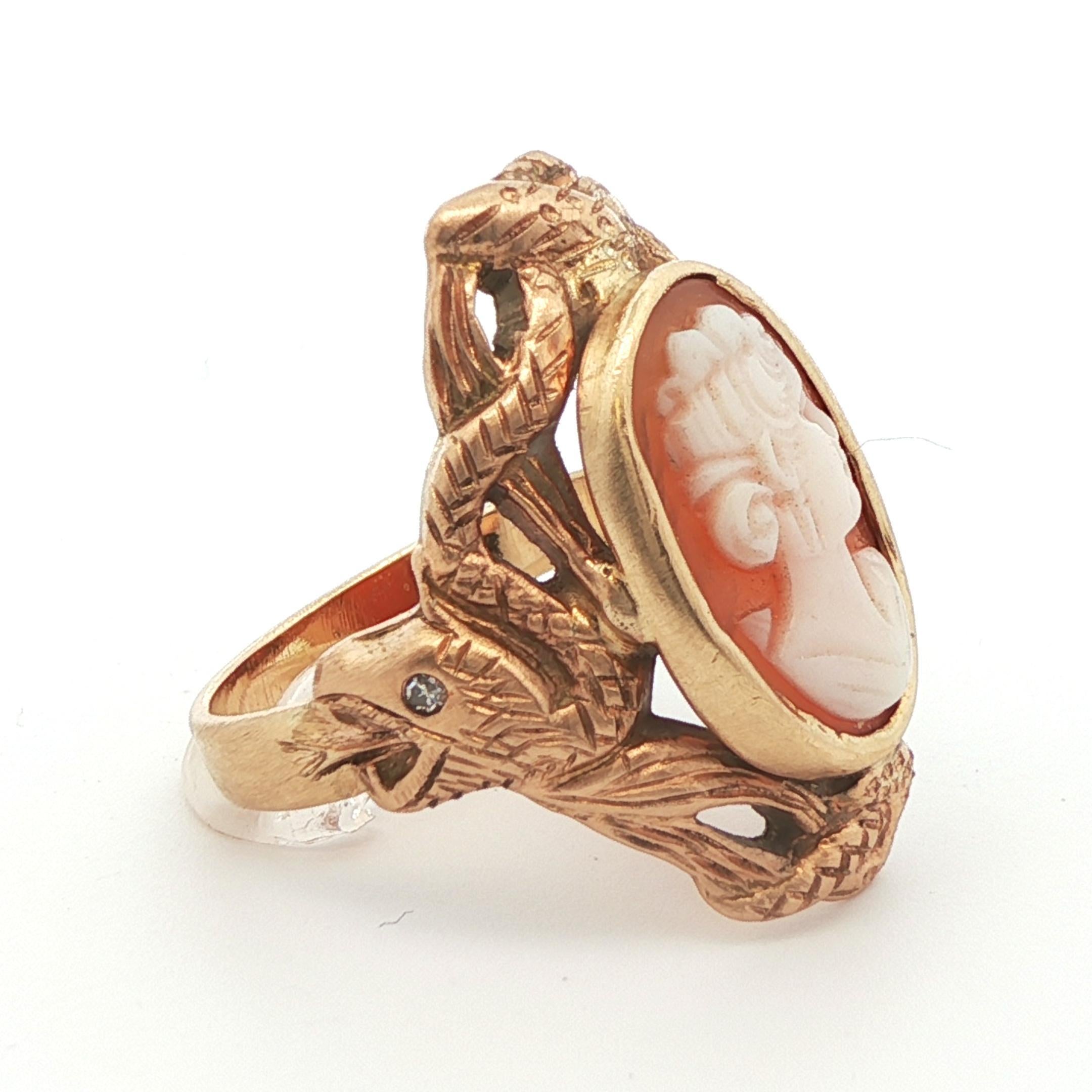 Oval Cut 14k Yellow Gold Cameo Snake Ring 1890 Edwardian For Sale