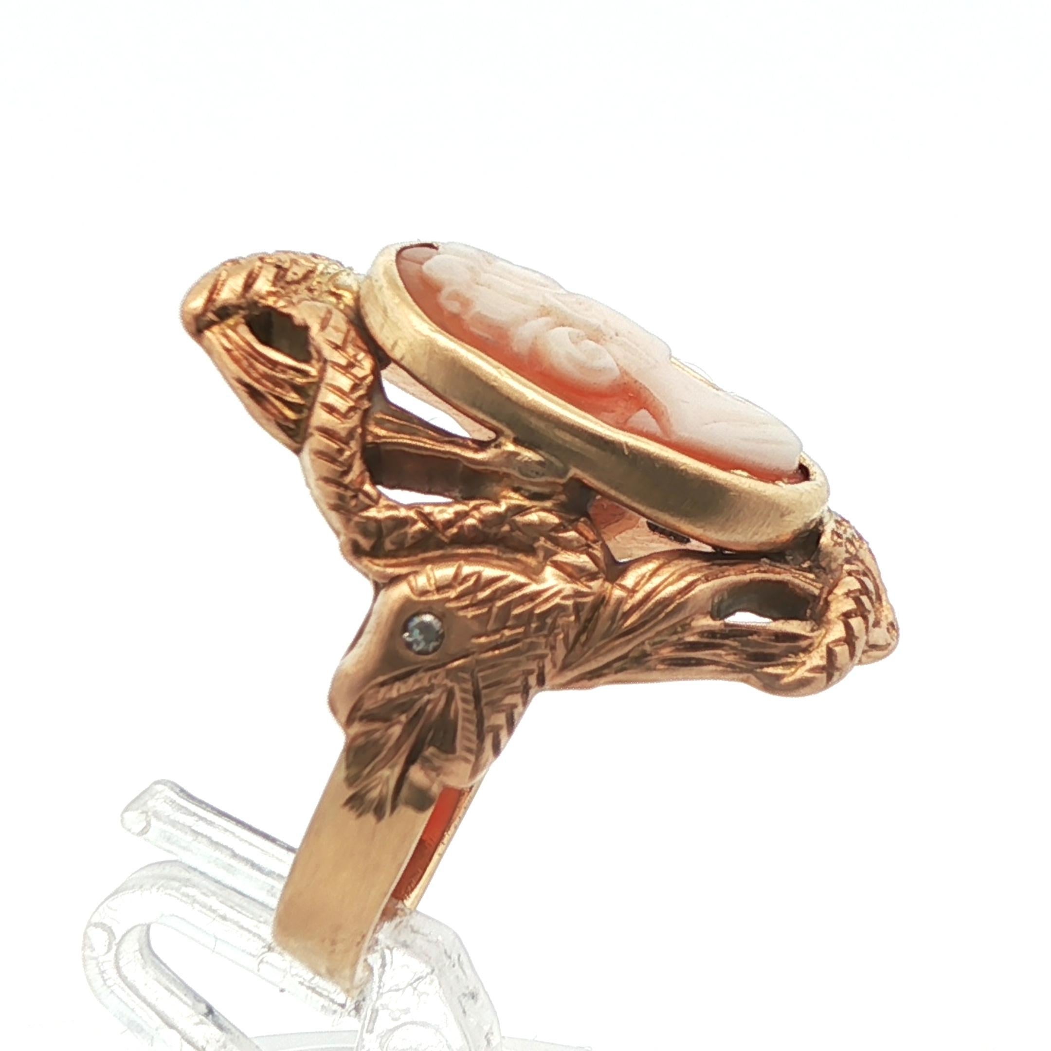 14k Yellow Gold Cameo Snake Ring 1890 Edwardian In Good Condition For Sale In Lexington, KY