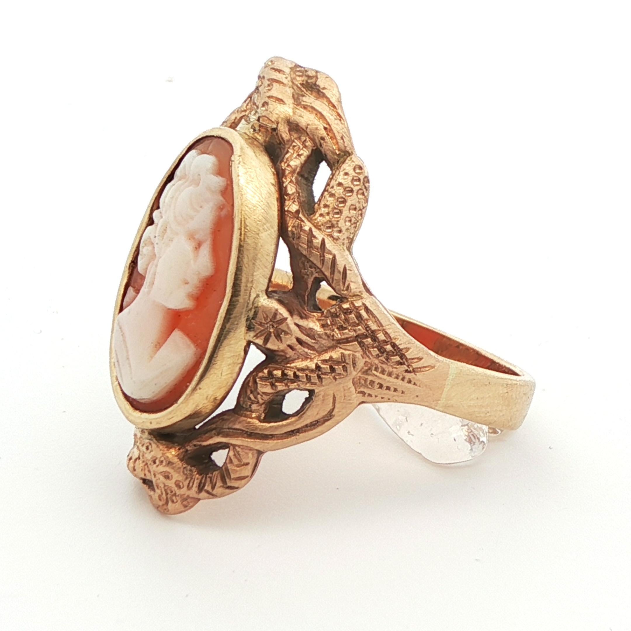 14k Yellow Gold Cameo Snake Ring 1890 Edwardian For Sale 2