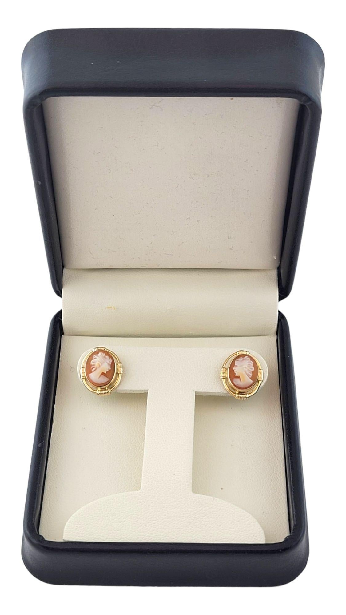 14K Yellow Gold Cameo Stud Earrings #14558 For Sale 2
