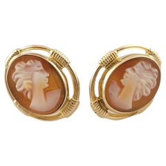 14K Yellow Gold Cameo Stud Earrings #14558