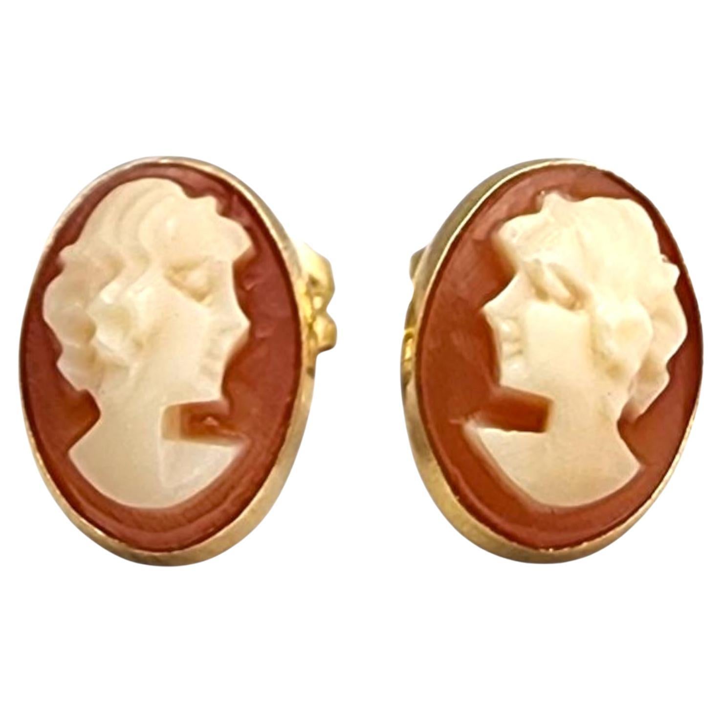 Pendientes de oro amarillo de 14 quilates con camafeo #22747