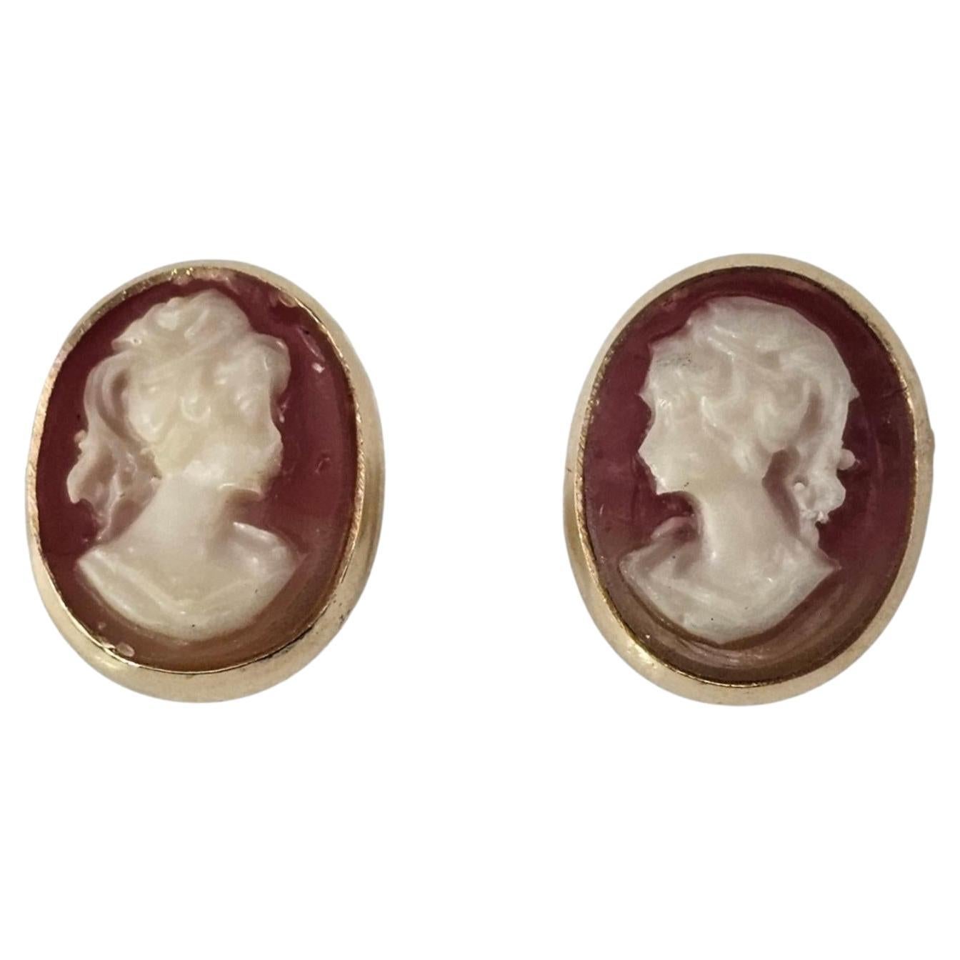 14K Yellow Gold Cameo Stud Earrings #24013