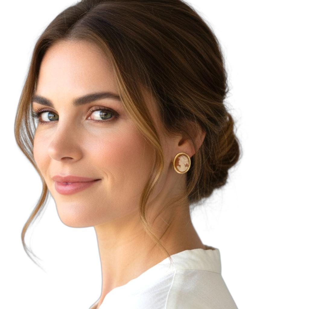 Orecchini con cammeo in oro giallo 14K #24070 in vendita 1