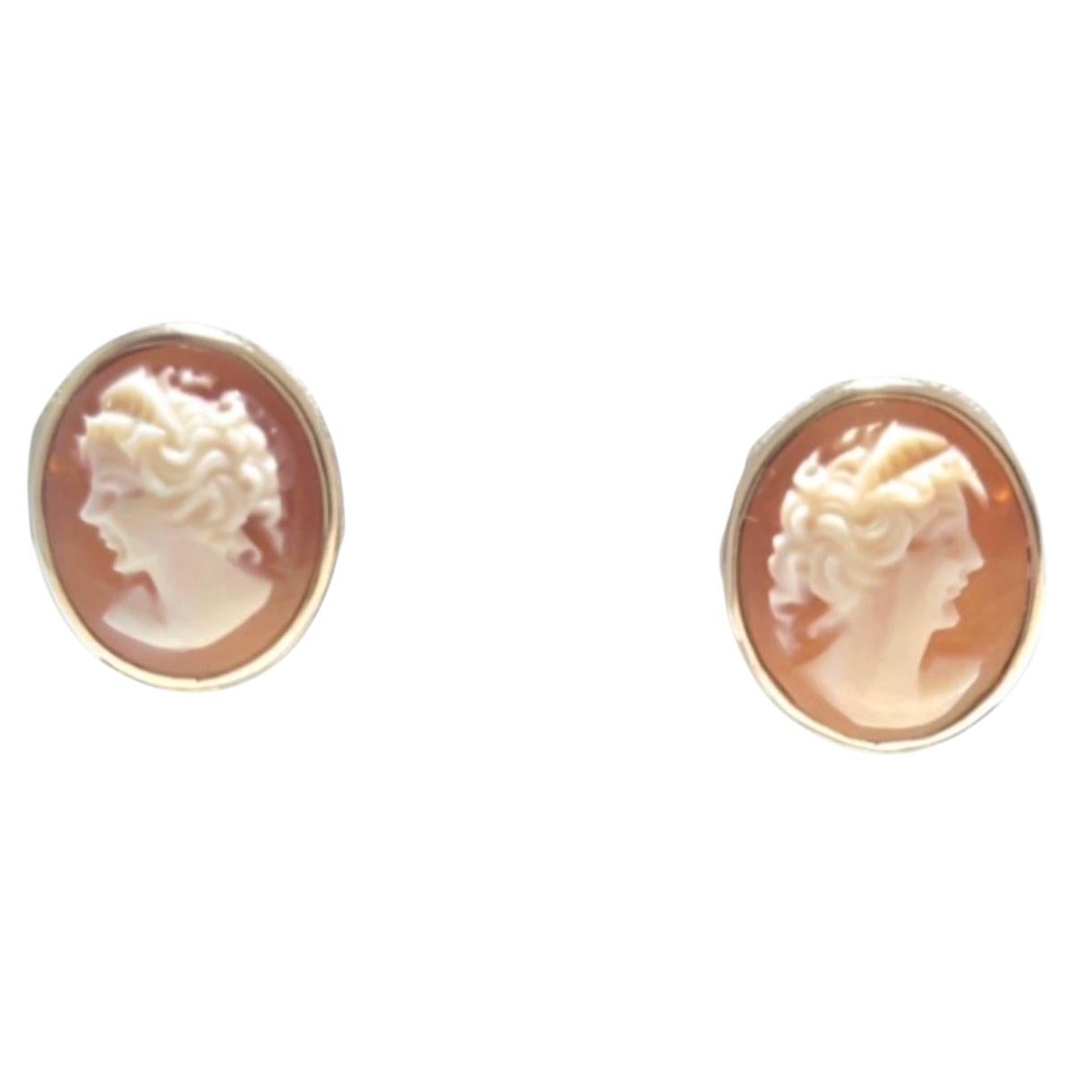 14K Yellow Gold Cameo Stud Earrings #25100