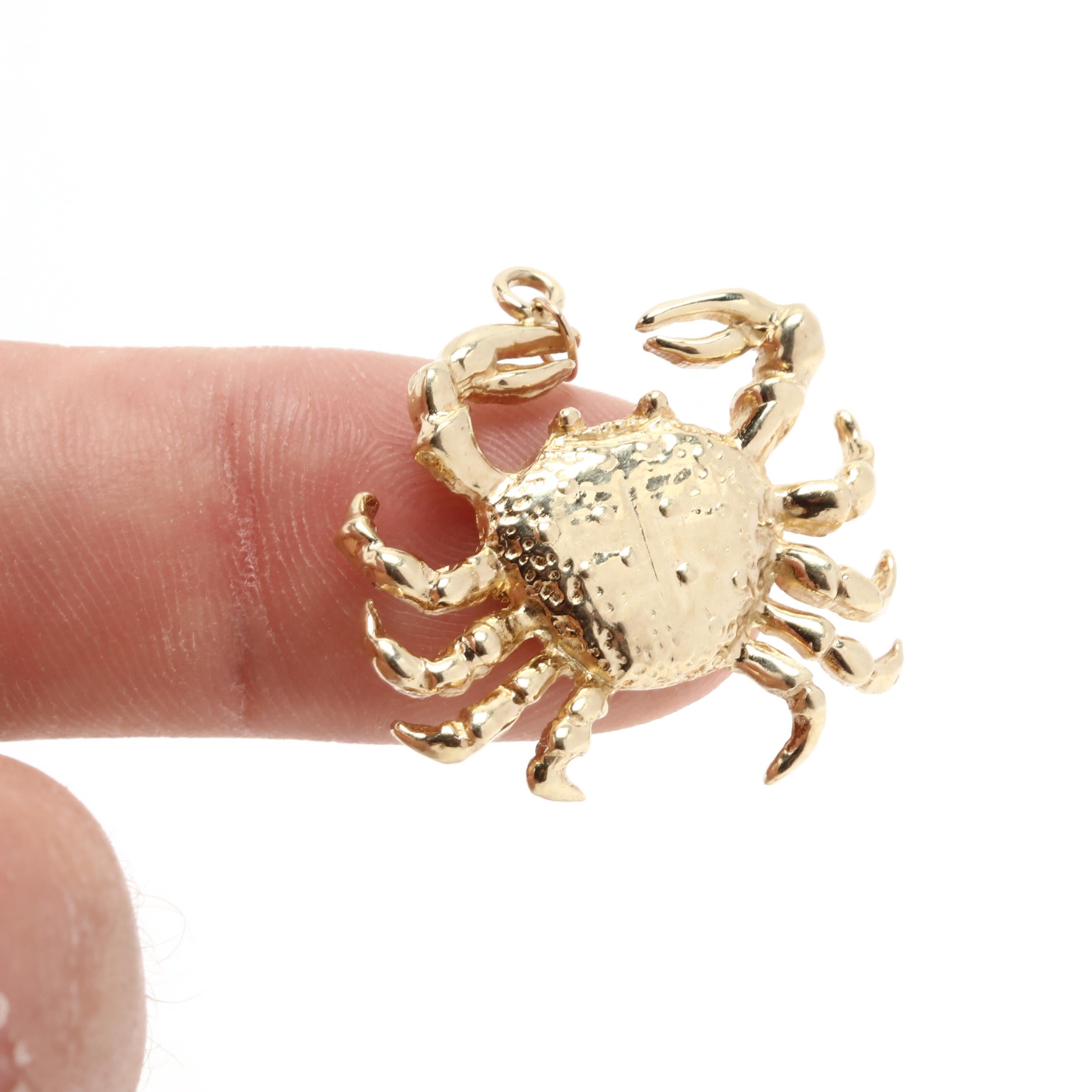 14 Karat Yellow Gold Cancer Zodiac Crab Charm / Pendant In Good Condition In McLeansville, NC