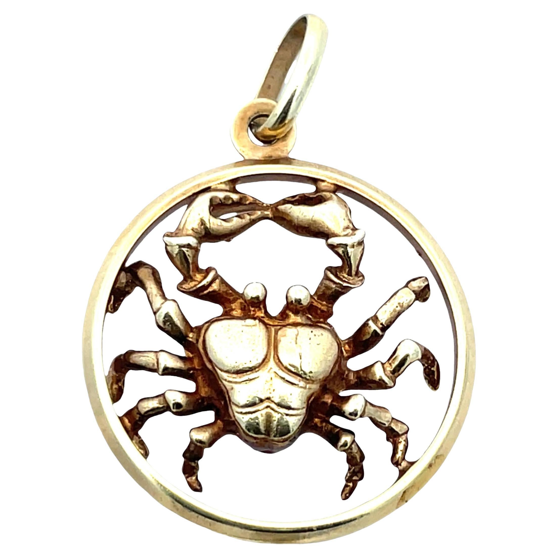 Ciondolo a forma di granchio dello Zodiaco in oro giallo 14K in vendita