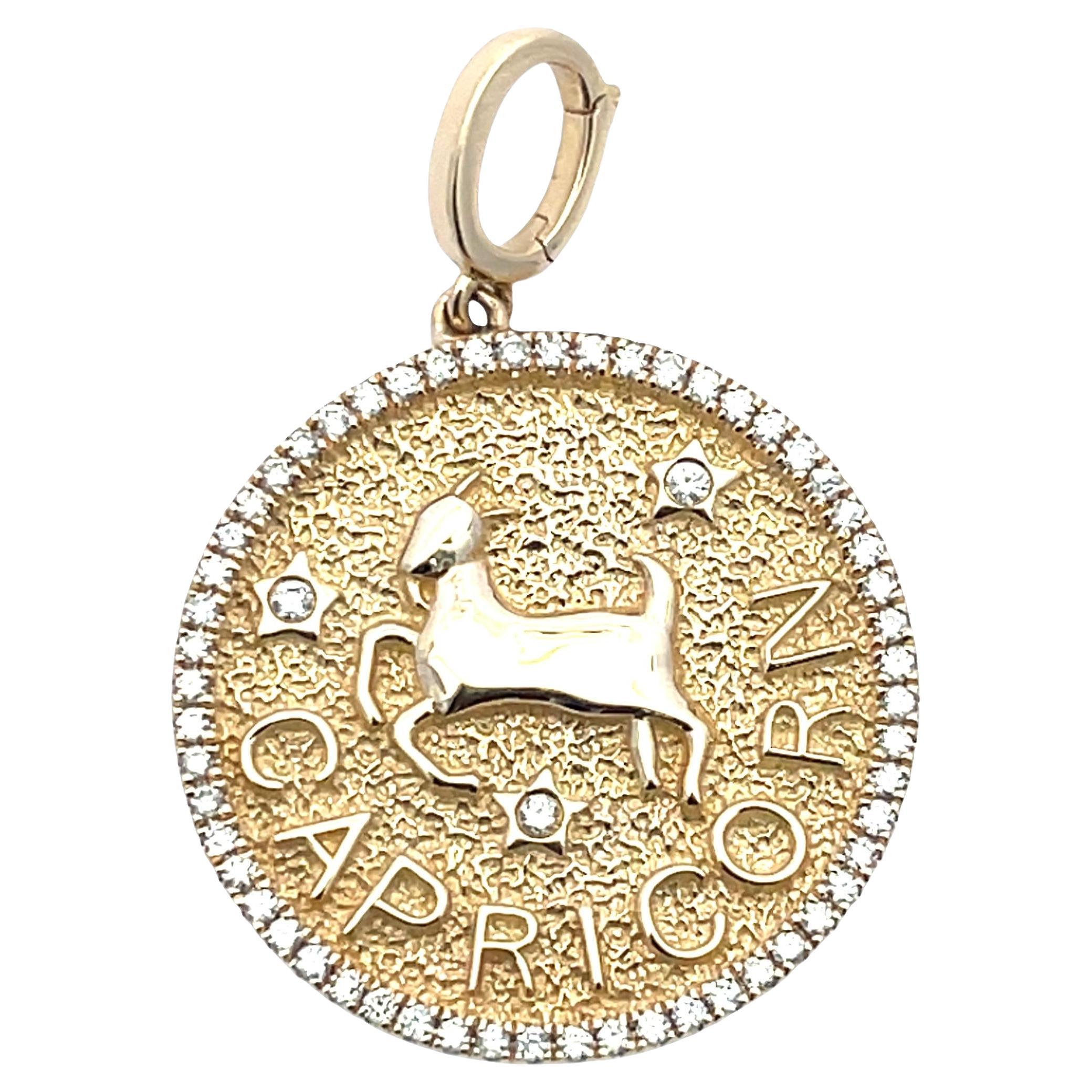 Charm/Pendente con diamante Capricorno in oro giallo 14K