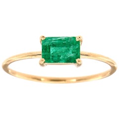 14K Yellow Gold Cara Green Rustic Emerald Solitaire Ring 'Center-0.60 Carat'