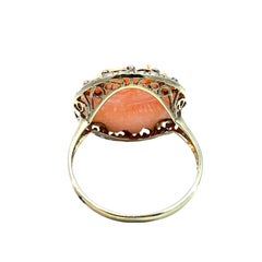 14k Yellow Gold Carved Light Orange Coral Ring