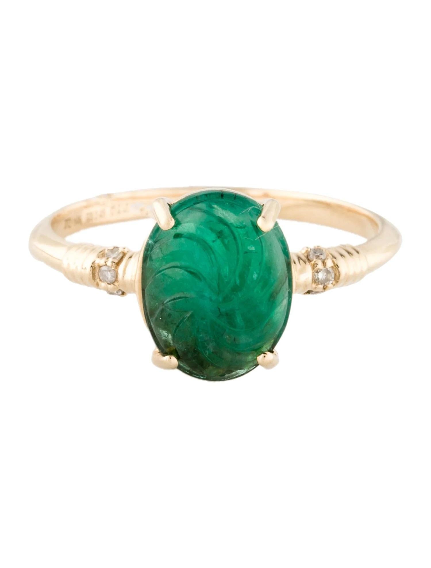 14K Gelbgold geschnitzter ovaler Smaragd- und Diamant-Cocktailring, Größe 6,5 (Künstler*in)