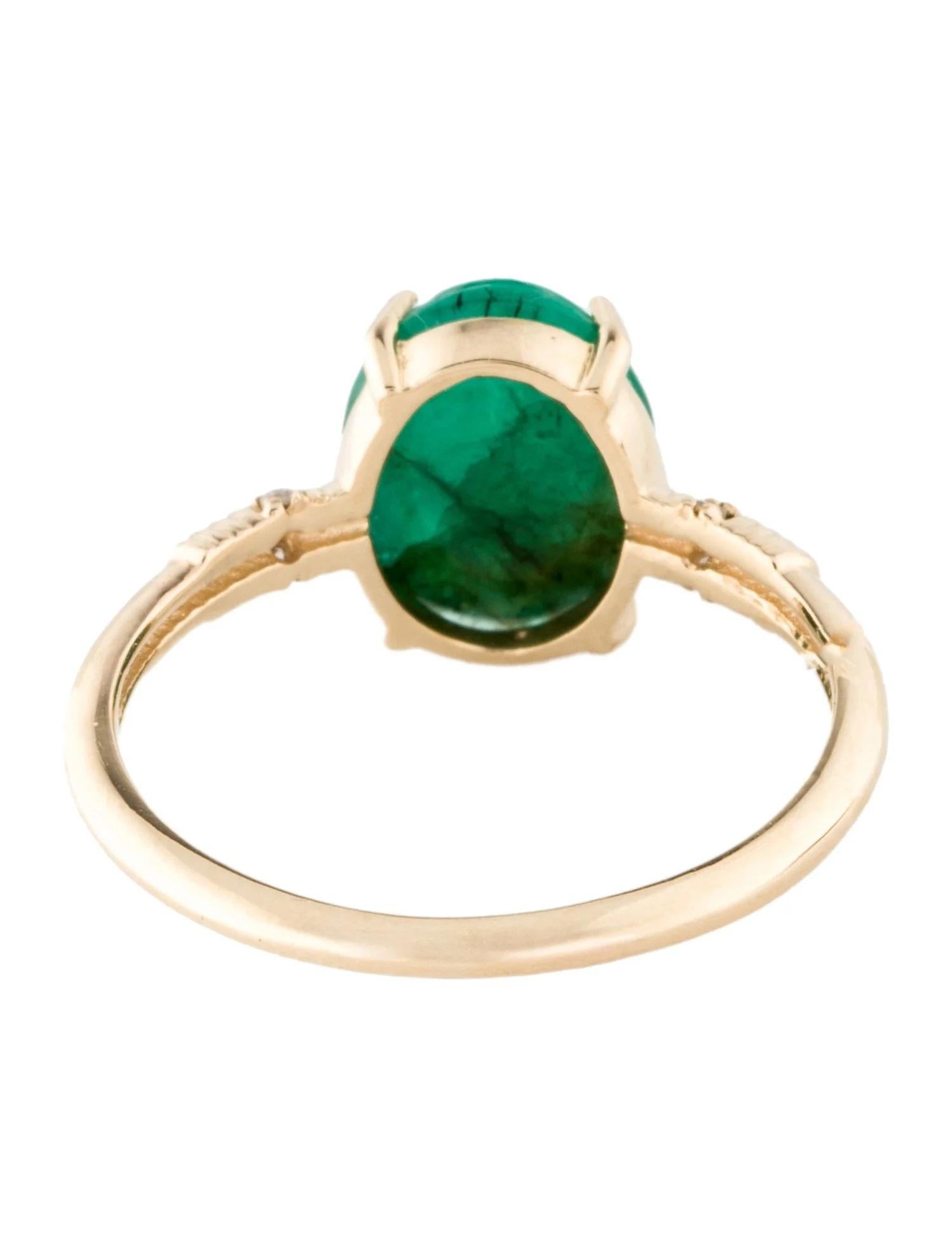 14K Gelbgold geschnitzter ovaler Smaragd- und Diamant-Cocktailring, Größe 6,5 (Ovalschliff)