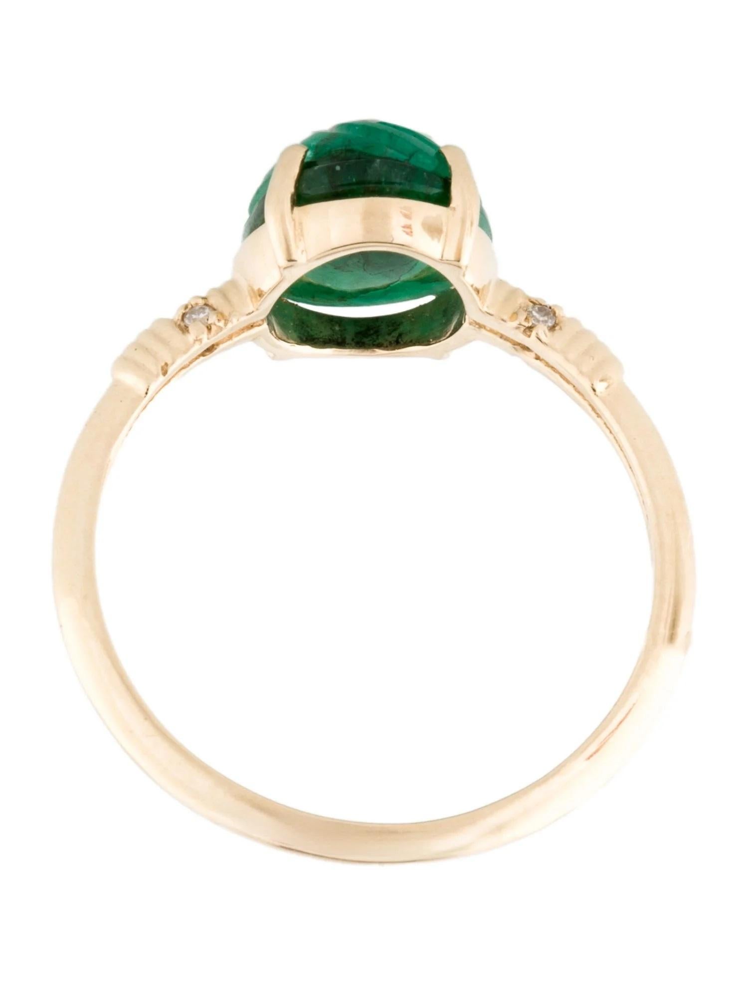 14K Gelbgold geschnitzter ovaler Smaragd- und Diamant-Cocktailring, Größe 6,5 im Zustand „Neu“ in Holtsville, NY
