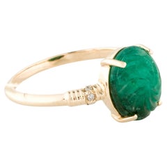 14K Gelbgold geschnitzter ovaler Smaragd- und Diamant-Cocktailring, Größe 6,5