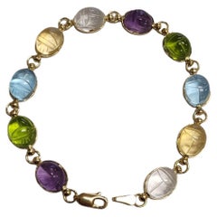 14K Yellow Gold Carved Scarab Bracelet