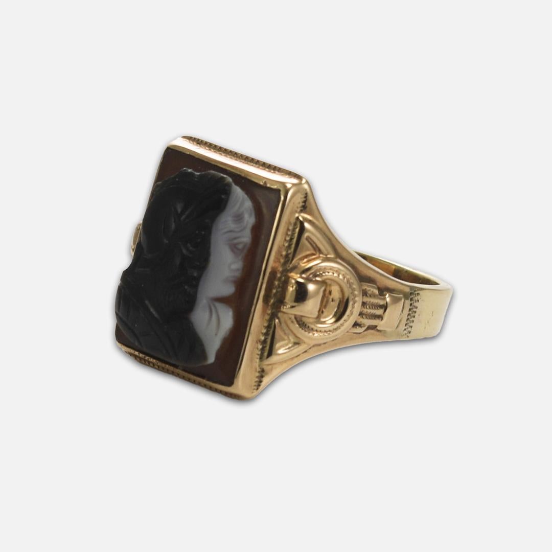 14K Yellow Gold Carved Shell Cameo Men's Signet Style Ring 2