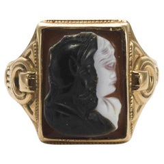 14K Yellow Gold Carved Shell Cameo Men's Signet Style Ring