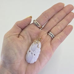 14K Yellow Gold Carved White Jade Floral Pendant, 2 Inch Length, 12.6g