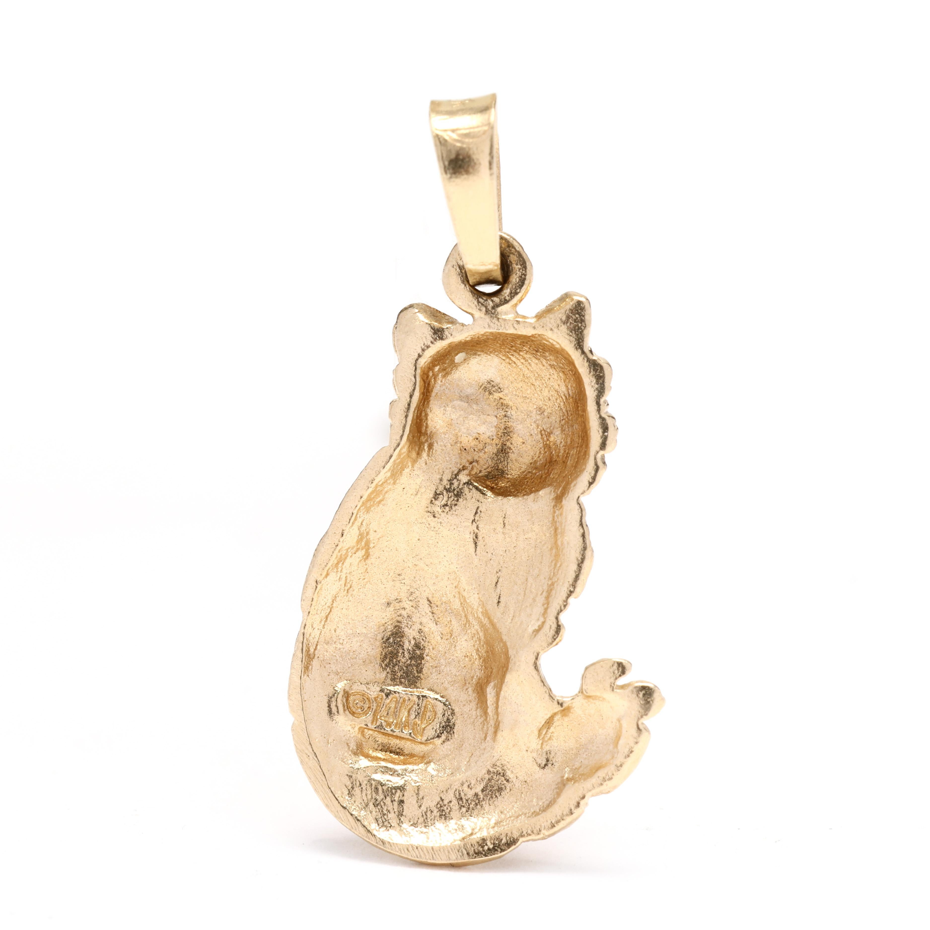 Show your love for cats with this adorable 14k yellow gold cat charm. This charm is perfect for animal lovers and makes a whimsical addition to any jewelry collection. The charm measures 1 inch in length, making it a substantial and eye-catching