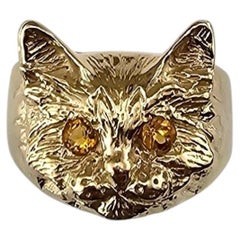14K Yellow Gold Cat Face Ring Size 4.75 #24361