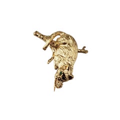 14K Yellow Gold Cat on a Branch Brooch/Pin #23491