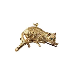 14K Yellow Gold Cat on a Branch Brooch/Pin #23491