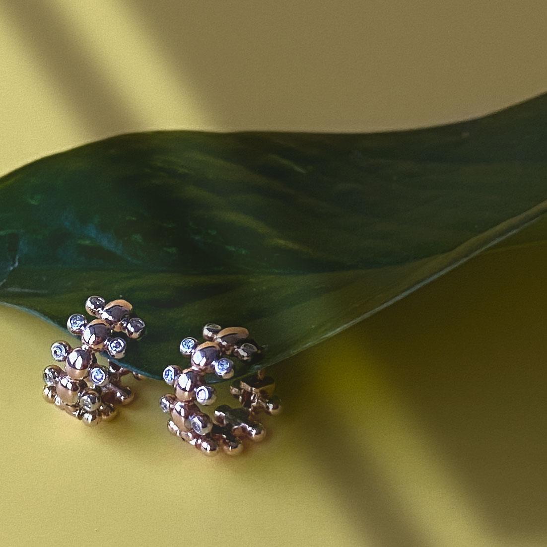 Women's 14k Yellow Gold Caterpillar Diamond Hinged Huggie Hoop Insect Earrings Baubou For Sale