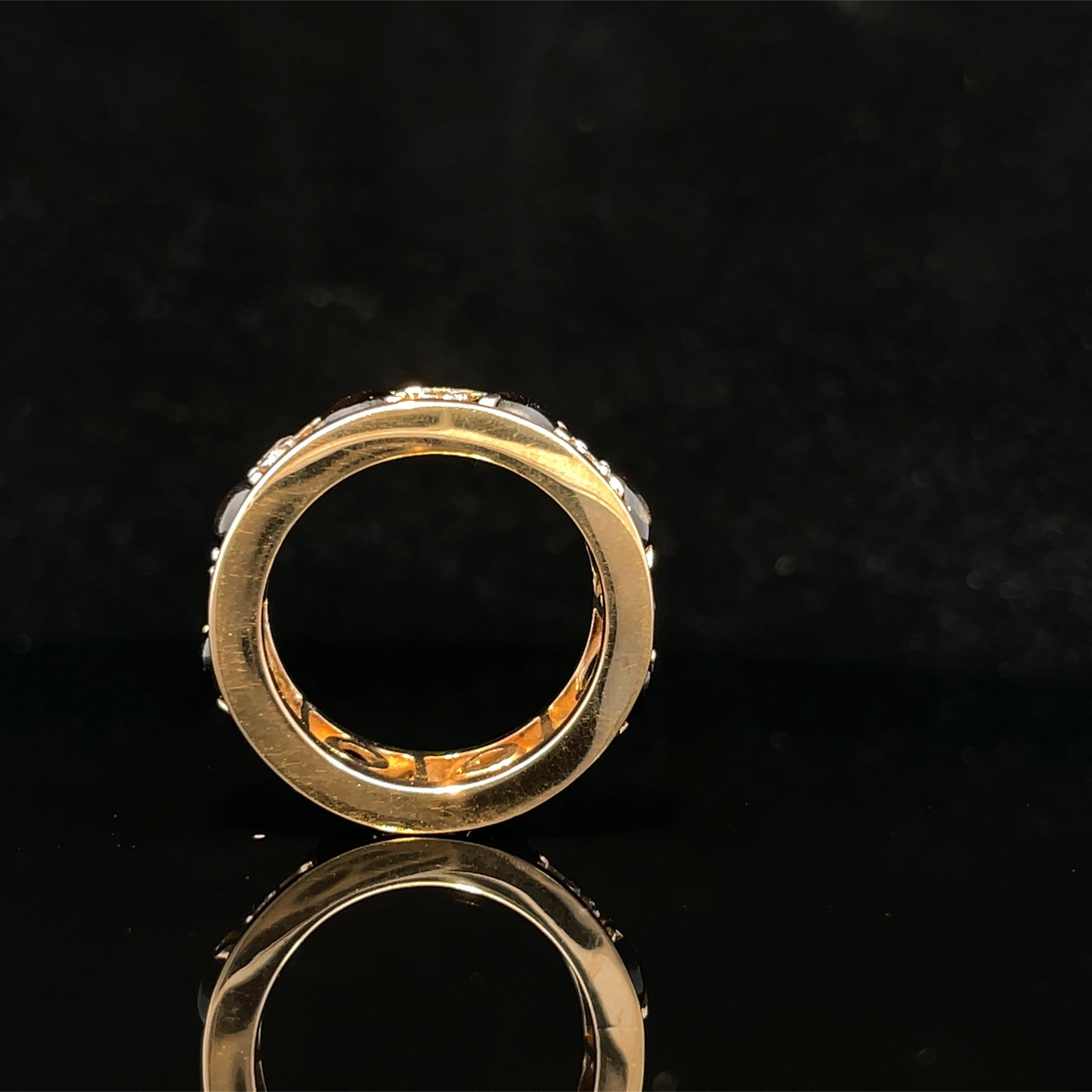 Anello a fascia con occhio di gatto e diamante in oro giallo 14k in vendita 1