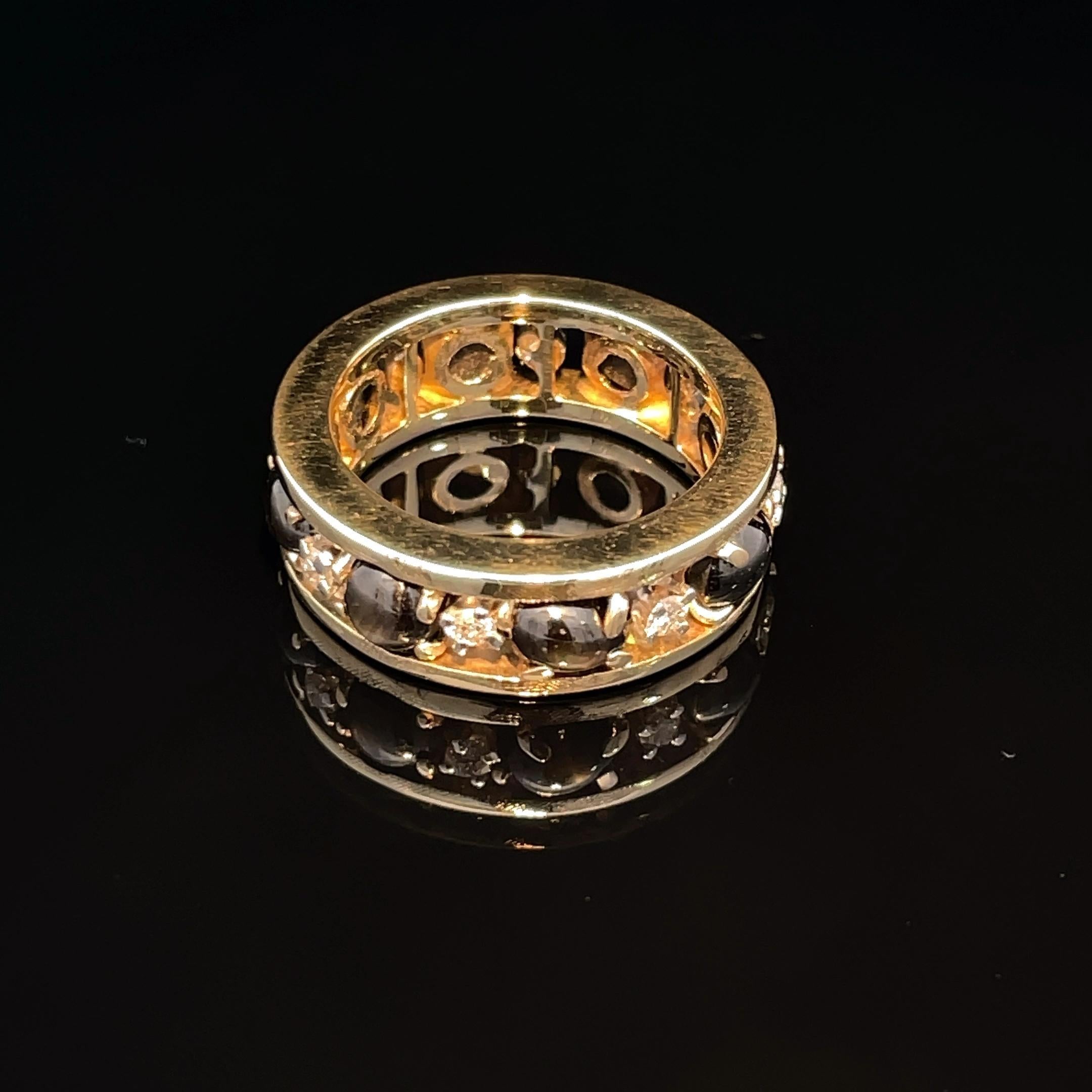 Anello a fascia con occhio di gatto e diamante in oro giallo 14k in vendita 3