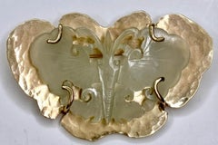 14K Yellow Gold Celadon Jade Butterfly Brooch
