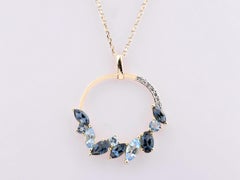 14K Yellow Gold Cerulean Wave Open Round Mix Gemstone Pendant