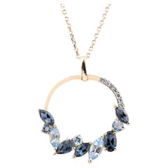 14K Yellow Gold Cerulean Wave Open Round Mix Gemstone Pendant