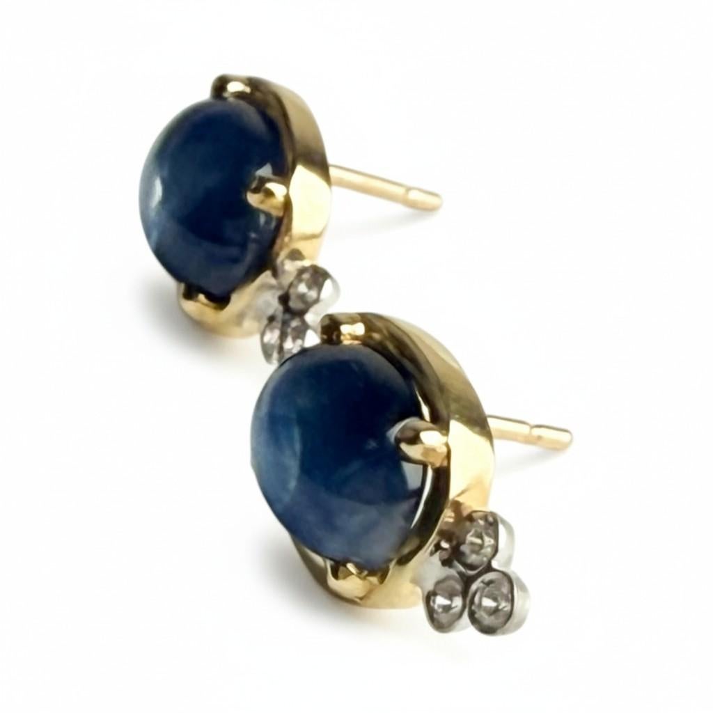 Contemporaneo 14K Yellow Gold Ceylon Cabochon Sapphire and Diamond Bezel-Set Stud Earrings in vendita