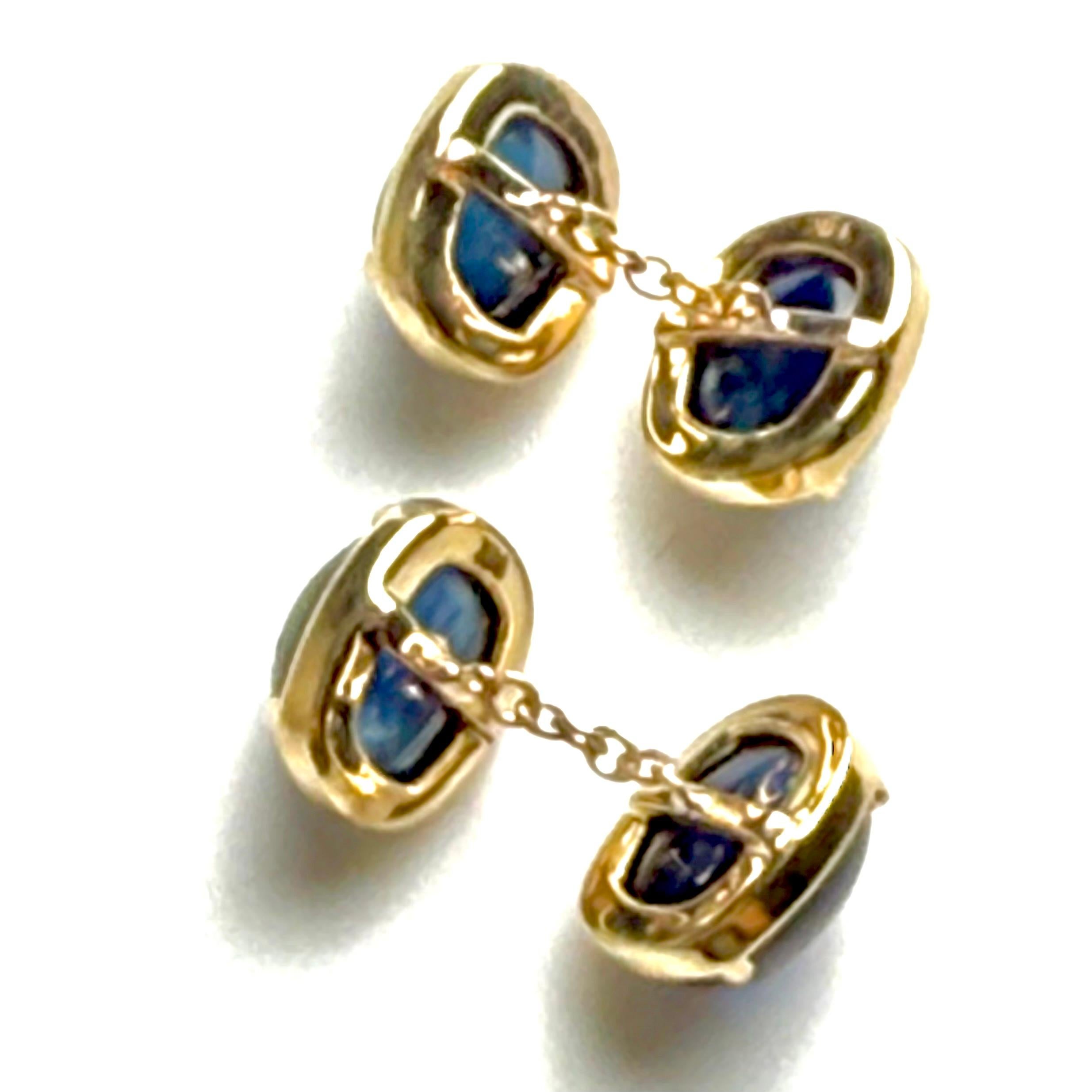 14K Yellow Gold Ceylon Cabochon Sapphire Double-Sided Cufflinks 18.38 Carats In New Condition For Sale In New York, NY