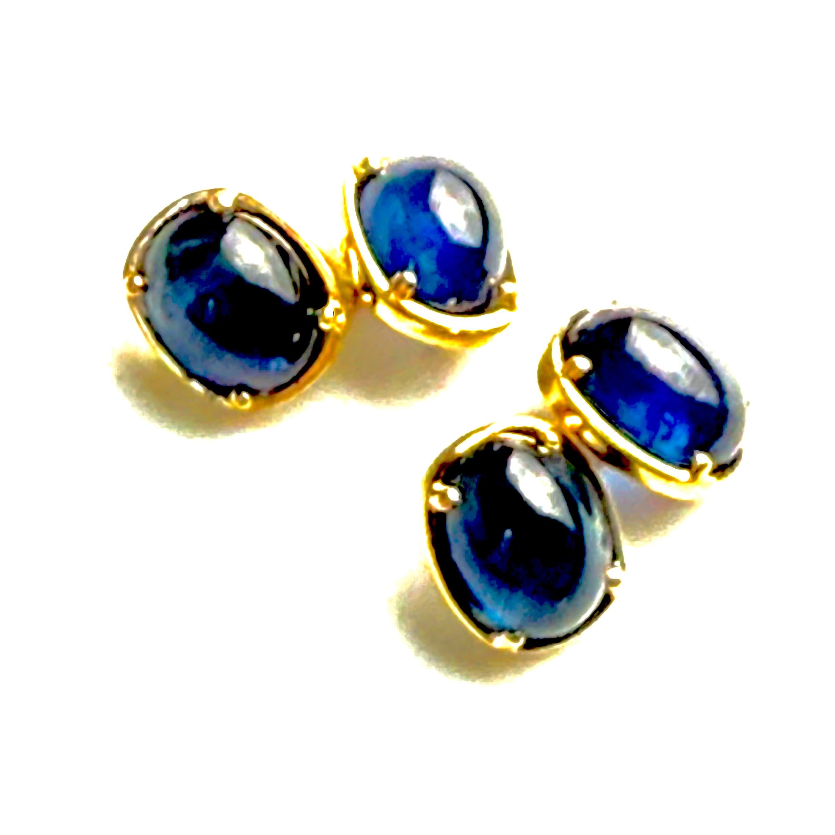 14K Yellow Gold Ceylon Cabochon Sapphire Double-Sided Cufflinks 18.38 Carats For Sale 2