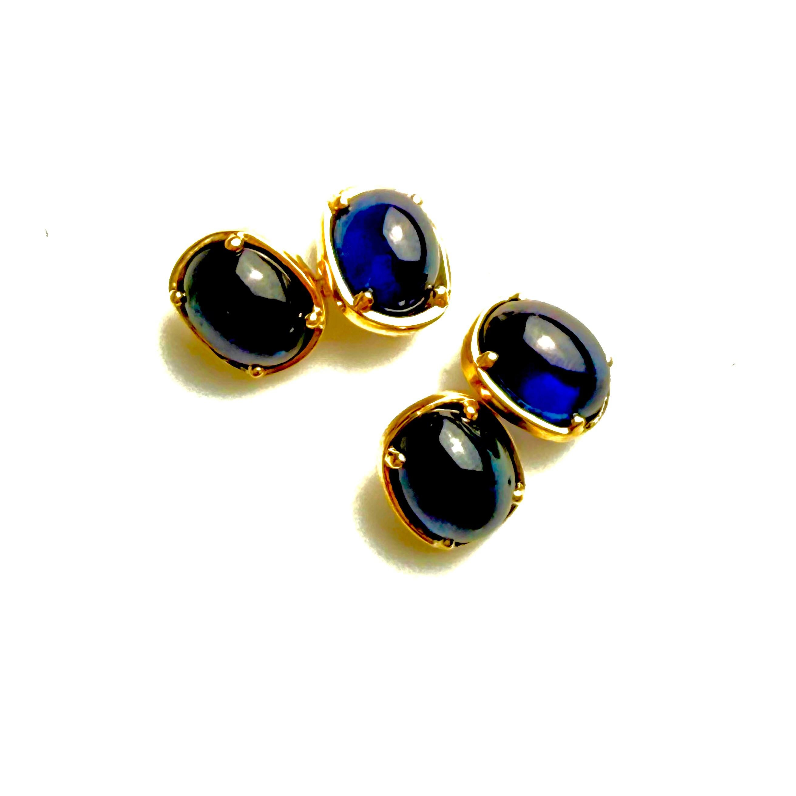 14K Yellow Gold Ceylon Cabochon Sapphire Double-Sided Cufflinks 18.38 Carats For Sale 4