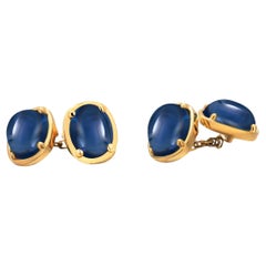 14K Yellow Gold Ceylon Cabochon Sapphire Double-Sided Cufflinks 18.38 Carats