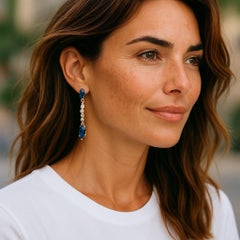 14K Yellow Gold Ceylon Marquise Sapphire and Diamond Lariat Drop Earrings